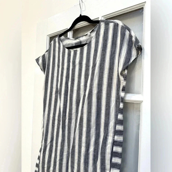 Madewell | Blue White Stripe Play Button Back Linen Blend Preppy Dress Size S - Picture 4 of 13